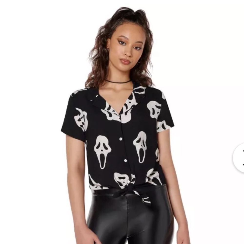 Ghost Face Cropped Button Up
